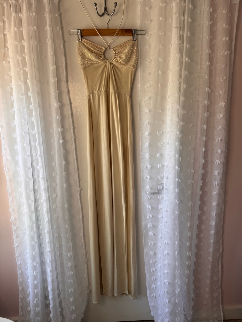 Champagne Sequin Bodice Maxi Dress